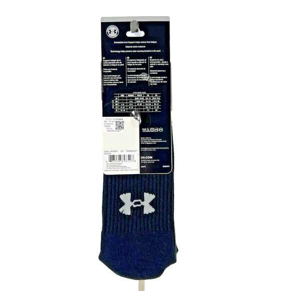 Under Armour Men’s Training Cotton Socks 3 Pairs Crew Black Shoe Size 12 –16 NWT - Picture 9 of 13